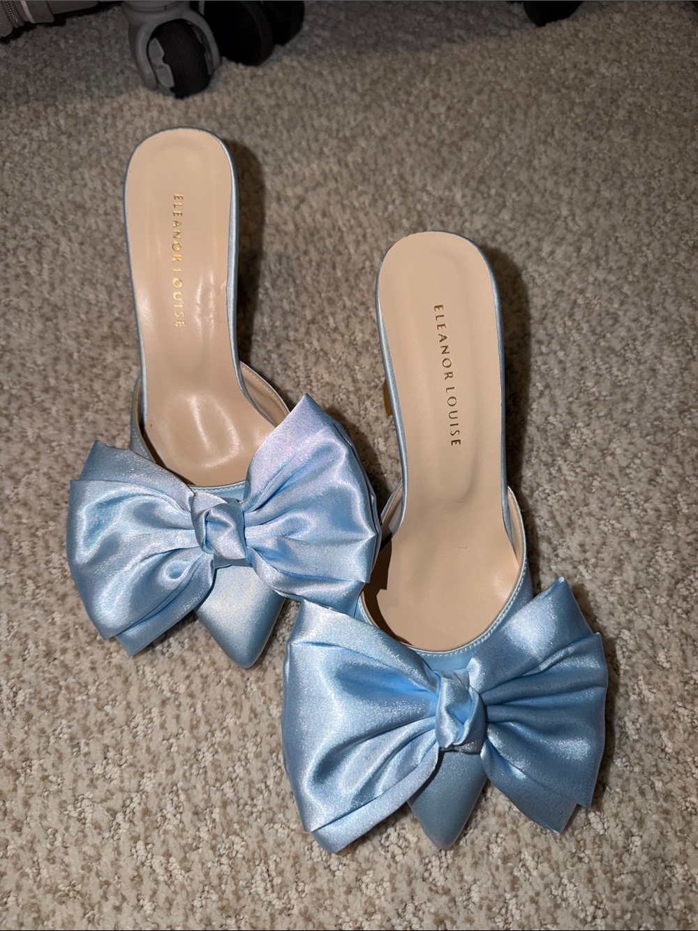 Eleanor Louise Women's Light Blue Satin Bow Mules